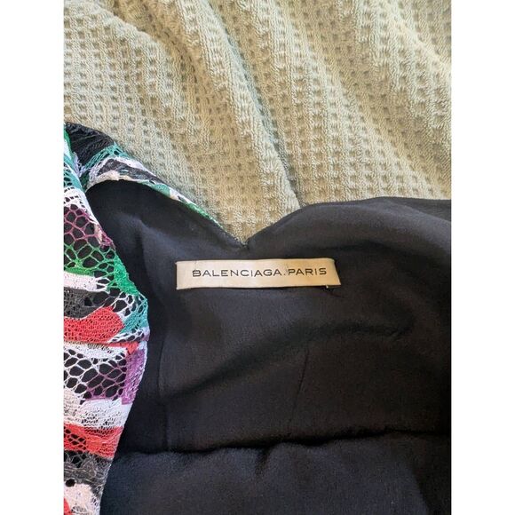 Balenciaga Multicolor Lace Shift Dress Geometric Pattern Silk Slip Size 8-10 M - Picture 7 of 9